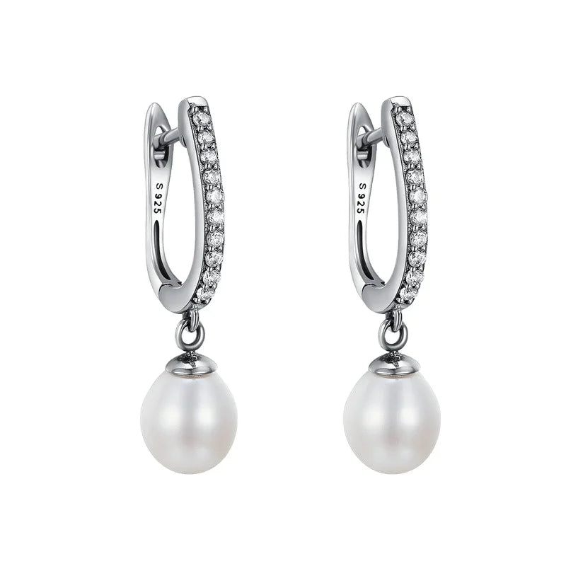 Fine Vintage 925 Sterling Silver Freshwater Pearl Earrings Unique Women's Boutique S925 Jewelry for Wedding Engagement Party