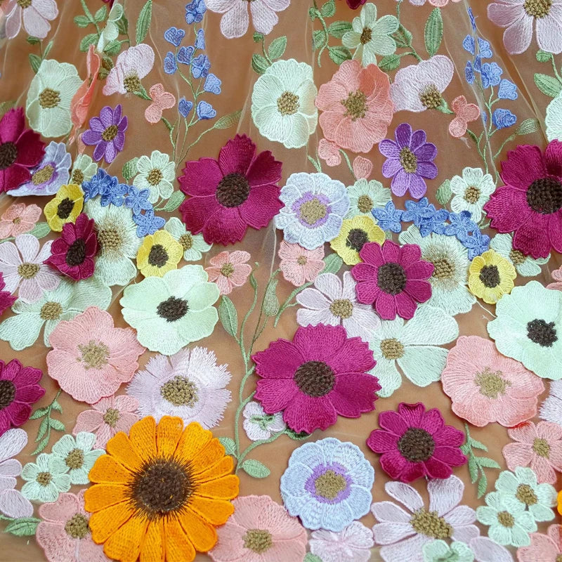 Venta Al Por Mayor De Tejidos De Ropa Sequin Fabric Distributors 3d Lace Embroidery Dress Fabric Wholesale