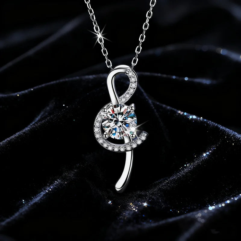 Sweet and Elegant Vvs D Color 1CT Moissanite Musical Note Pendant S925 Sterling Silver Necklace for Women
