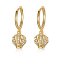 Fashion Summer Earrings Jewelry 925 Sterling Silver Sea Shell Drop Earrings with Small Diamond Gold Plated Hoop Earrings Women