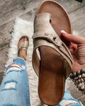 Large Size Leather Slippers Women Outside Wear Beach Flip Flops With Clip Toe Flats