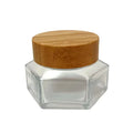 1oz 30g 50g 100g Refillable Hexagon Luxury Glass Cosmetic Jars With Bamboo Screw Round Lid Face Cream Containers