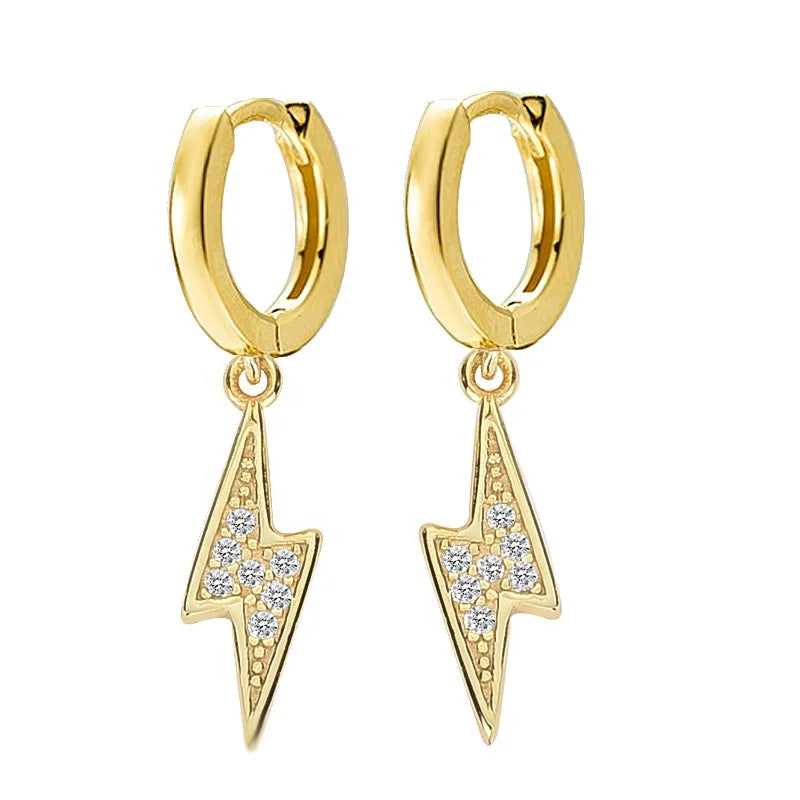 YHE0122 Real Gold Plated 925 Sterling Silver Lighting Thunderbolt Bolt Huggie Hoop Earrings Minimal Jewelry