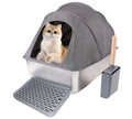 Pet Supplies Factory OEM ODM Customized Covered Fabric High Sided Anti-Splashing Portable Stainless Steel Cat Litter Box