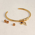 Birthstone Bracelet Stainless Steel Letter Engraved Bracelet With Leaf Charm and Bead