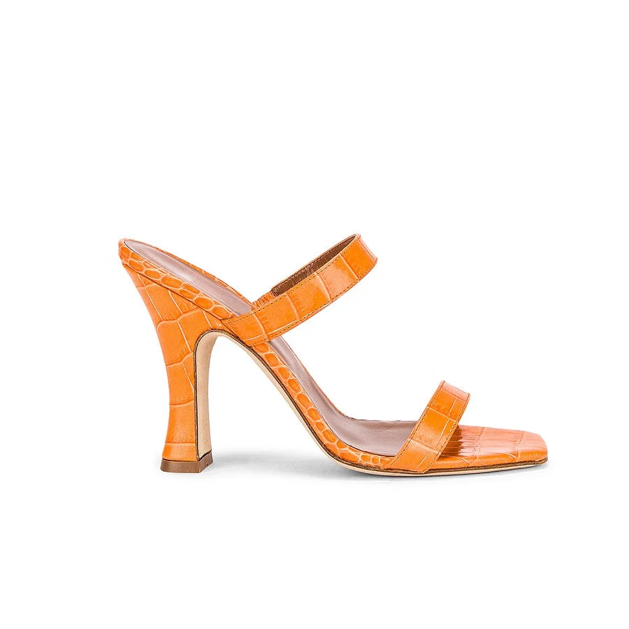 Crocodile Embossed Leather High Heel Sandals Croco Women Mules Shoes