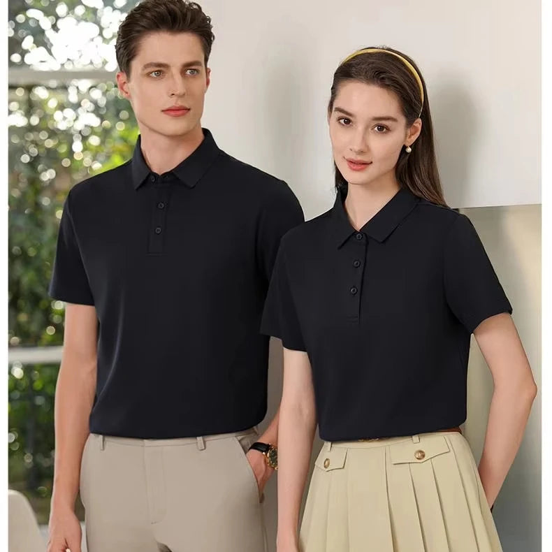 High Quality Unisex Woven Silk Breathable Quick Dry Short Sleeve Solid Shirt with Custom Logo Embroidery