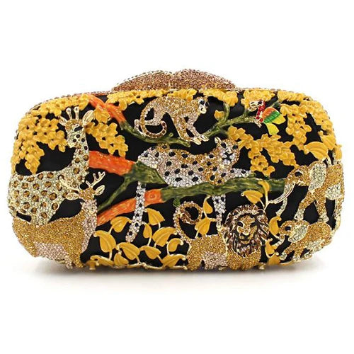LEB748 Luxury Lemon Pirse Custom Factory Color-collision Evening Clutch Bag lion tiger Pattern Rhinestone Handbag Purses Women