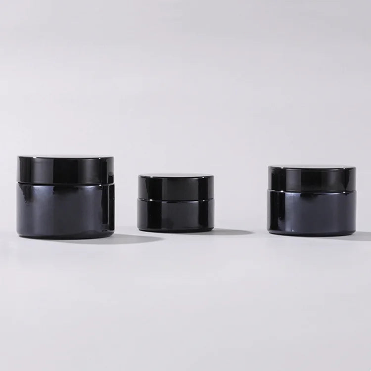 Customize Printing White logo Cosmetic Packaging 20g 30g 50g Facial Care Glossy Black Glass Cream Jar