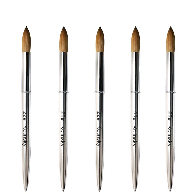 Nail Supplies Luxury Sliver Metal Handle Custom logo Acrylic Nail Brush Round High Quality 100% Kolinsky Sable Hair Brush