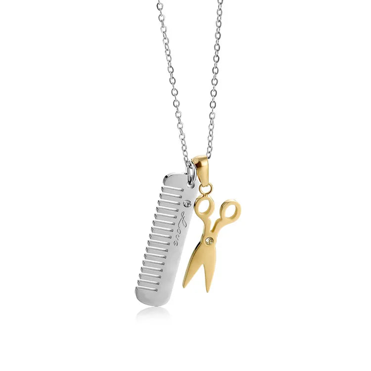 High Quality Professional Hair Stylist Scissors Comb Charm Stainless Steel Pendant Necklace MegaBDM