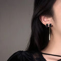 Fashion Retro Black Bowknot Gold Slim Dangle Earrings 2023 Bowknot Tassel Earrings for Women