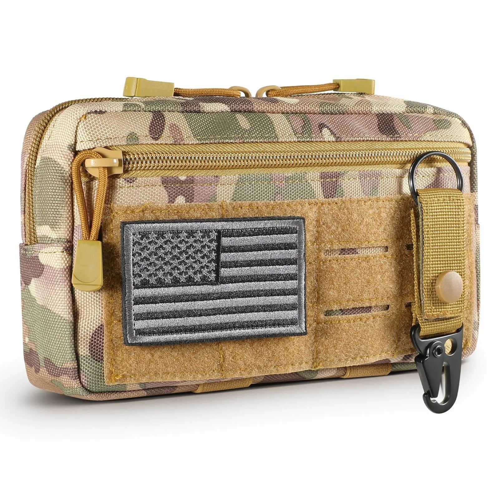 FRTKK Tactical Molle Admin Pouch Utility Laser Cut Tool Pouch Bag Horizontal Modular Pouches Include US Flag Patch and Keychain