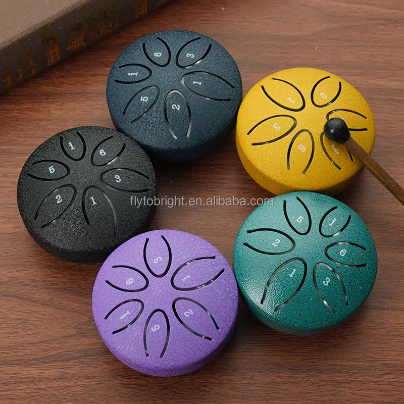3inch (8cm) 6Note Mini Steel Rain Tongue Drum Handpan Percussion Instrument Metal 5 Colors