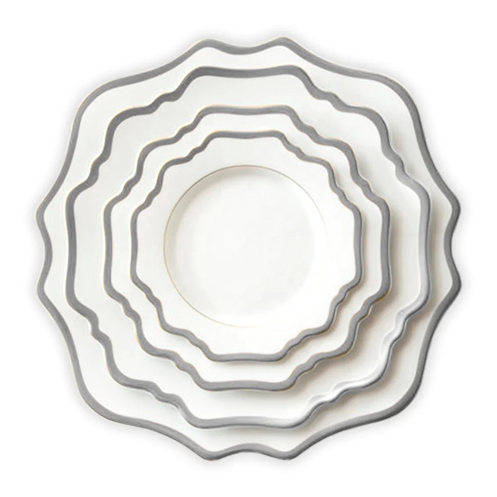 Eco-Friendly Ceramic Dish Set Sunflower Silver Platinum Edge Irregular for Wedding Stars Hotels Main for Dinner Bread Charger