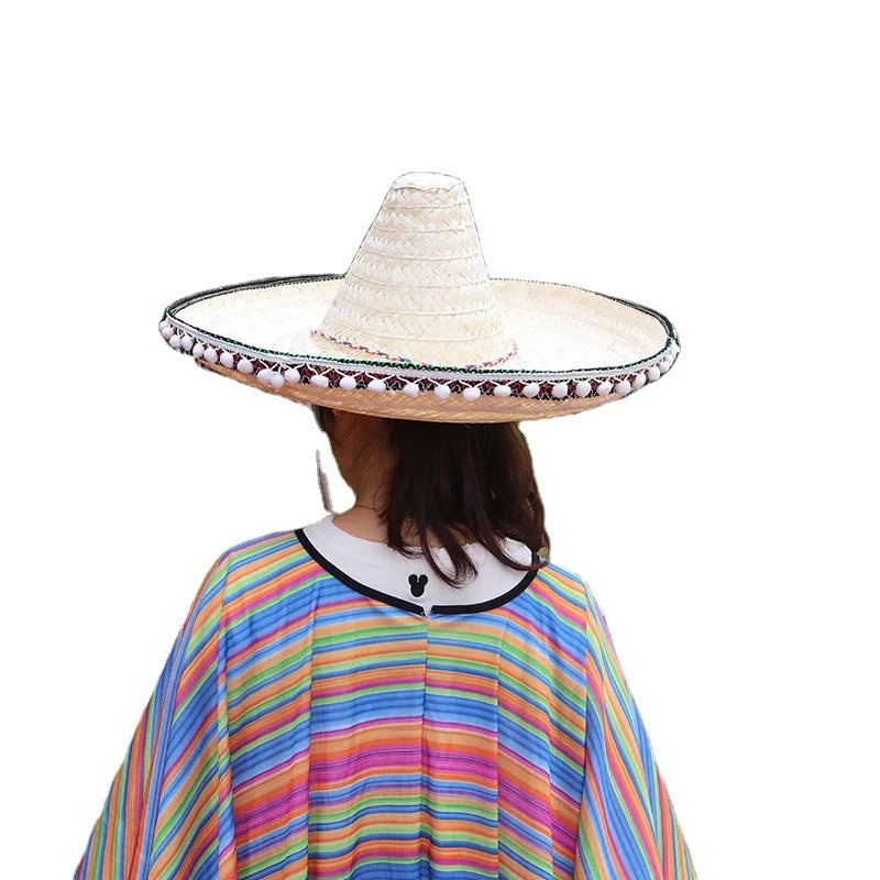 Ready to Ship Sombrero Mexico Straw mariachi hat Mexican Hats with Pom Poms Party Top Hats Tabletop Party Supplies for Festival