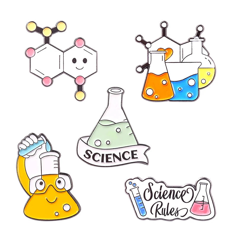 22 Styles Chemistry Lab Cute Plated Metal Brooches Bag Clothes for Science Experiment Badge Soft Enamel Custom Element