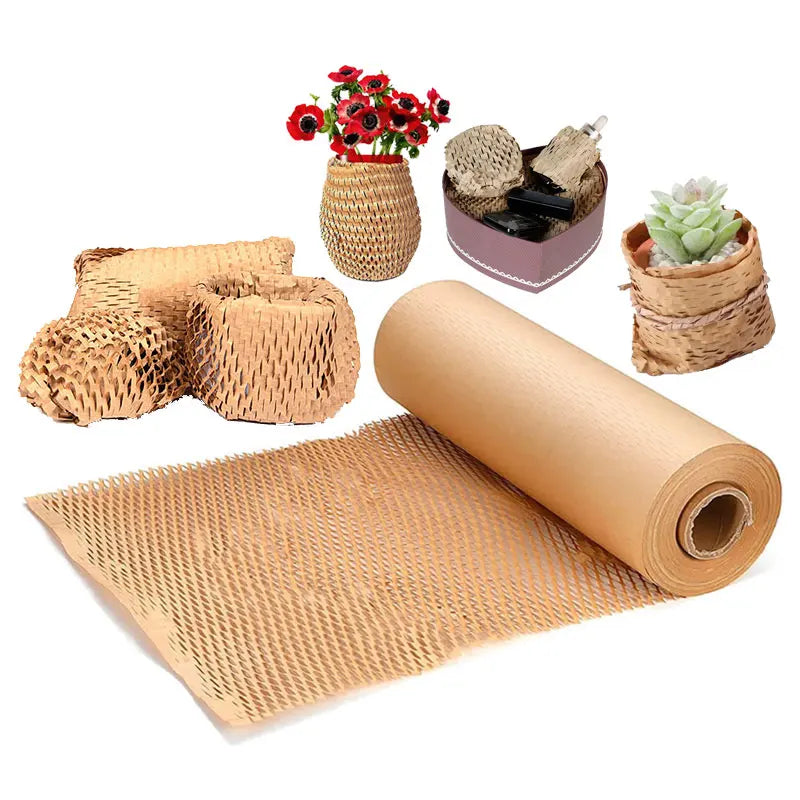 W50cm*L250M Paper Honeycomb Wrap Brown Eco Friendly Package Wrap Custom Logo Printed Honeycomb Paper