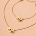 26 English Alphabet Retro Fashion Metal Love Letter M Necklace Bracelet Couple Set Main Stone Zircon Alloy Material Princess Cut
