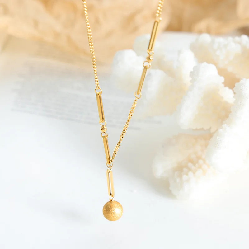 French Vintage Frosted Ball Pendant Necklace 18K Gold Non Fade Stainless Steel Clavicle Necklace Colier Pour Femme