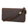 Wholesale Classic Style Brown Genuine Leather Travel Long Clutch Wallet With Sim Card Pocket Slots