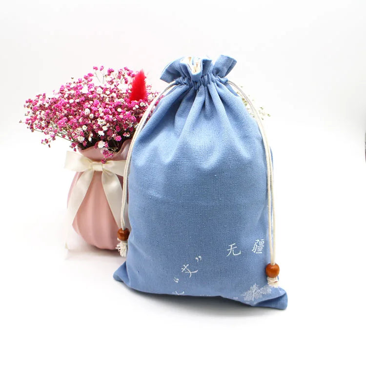 Custom Logo Eco-Friendly Recyclable Cotton Canvas Drawstring Gift Pouch Screen Printed Design for Promotional Dust Protection
