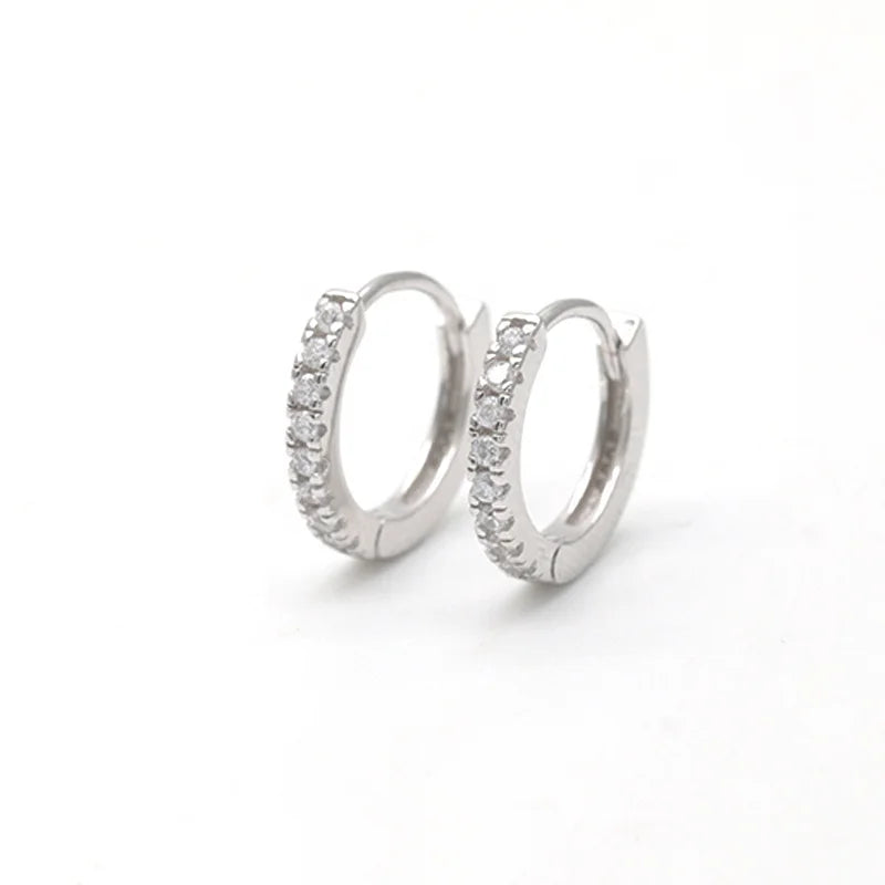 Fine Women Jewelry Zircon Huggie 13MM Hoop Earrings 925 Sterling Silver Round Earring Minimalist