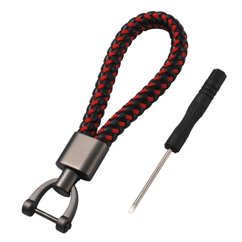 Promotional Multicolor Woven Leather Rope Keychain Key Chain Metal Braided Keyring