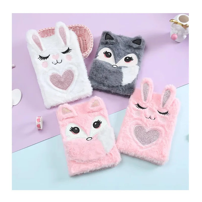 Wholesale Custom A5 Size Cute Fox Plush Animal Cover for Kids' Diary Notebook Hardcover Sewing Binding Style