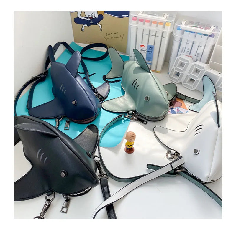 Colorful Shark Cartoon Chain Shoulder Messenger Bag Women's Lovely PU Leather Phone Purse Handbag