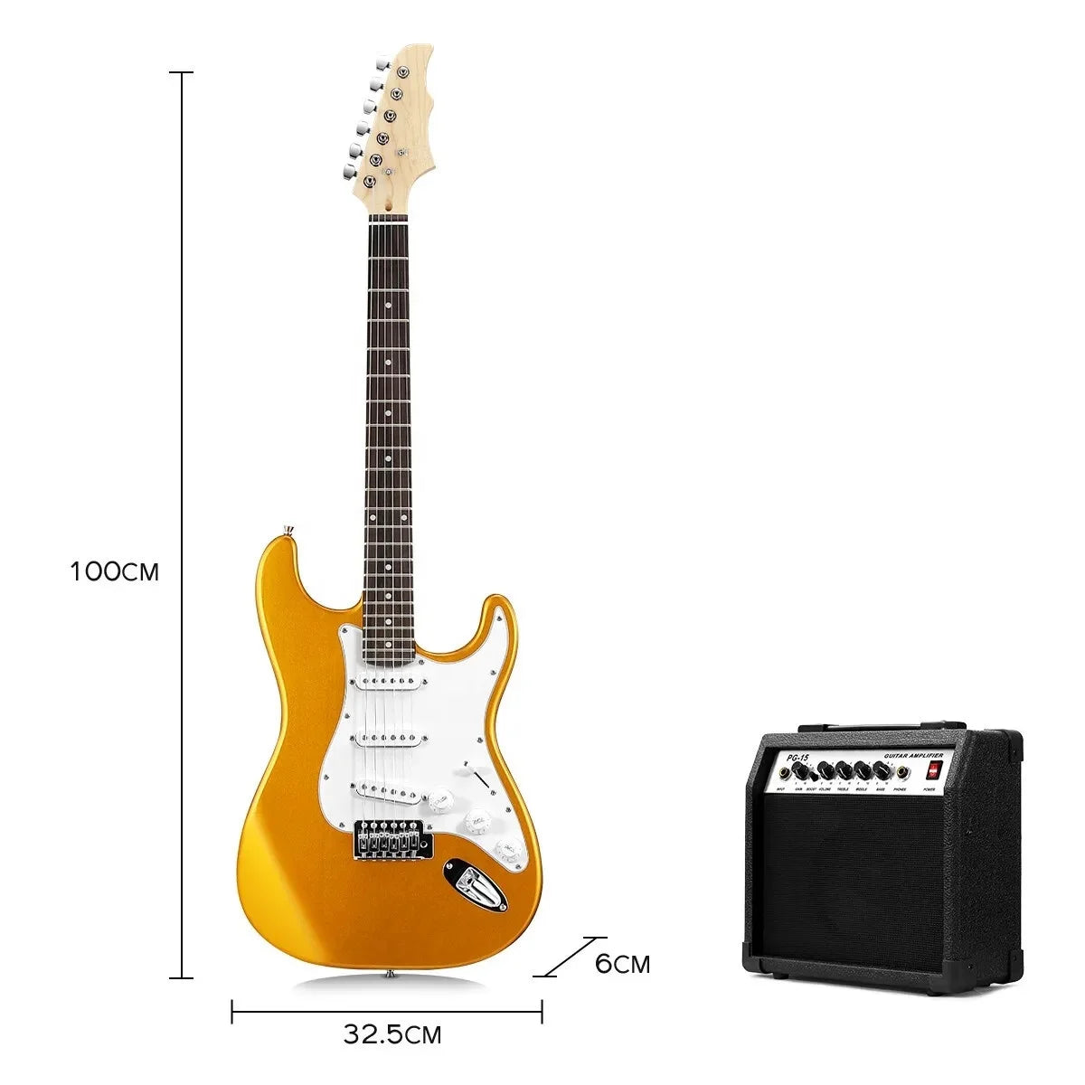 Huasheng 39 Inch Electric Guitar Full Size Beginner's Kit 6 Steel Strings High-gloss Finish Durable Build 25 Watt Amplifier