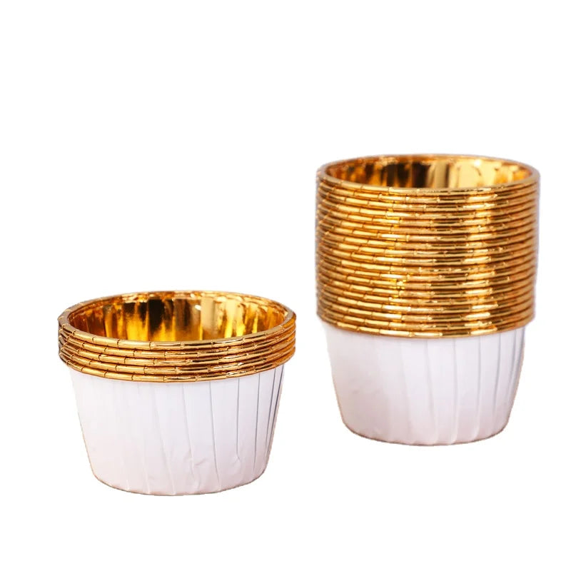 50pcs Gold Liner Aluminum Foil Gold Paper Roll Top Cupcake Cups in Stocks Various Color High Quality  Baking Supplies