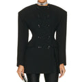 OEM Long Sleeve O-neck Double Breasted Front Split Slim Waist Jacket Women