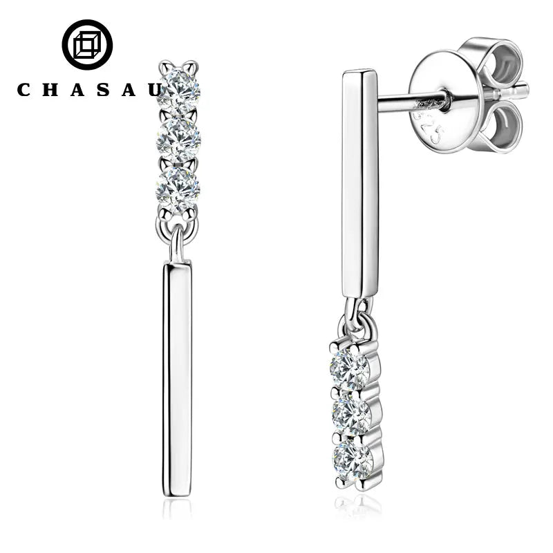 Unique Anti-allergy Great Sensitive Ear 925 Sterling Silver 2mm 0.18ct Round Brilliant Cut Moissanite Bar Drop Earring for Women