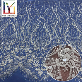 High Quality White Beaded Lace Fabric Bridal Embroidery Sequin Pearl Lace Tulle Fabric Laces Fabrics for Women