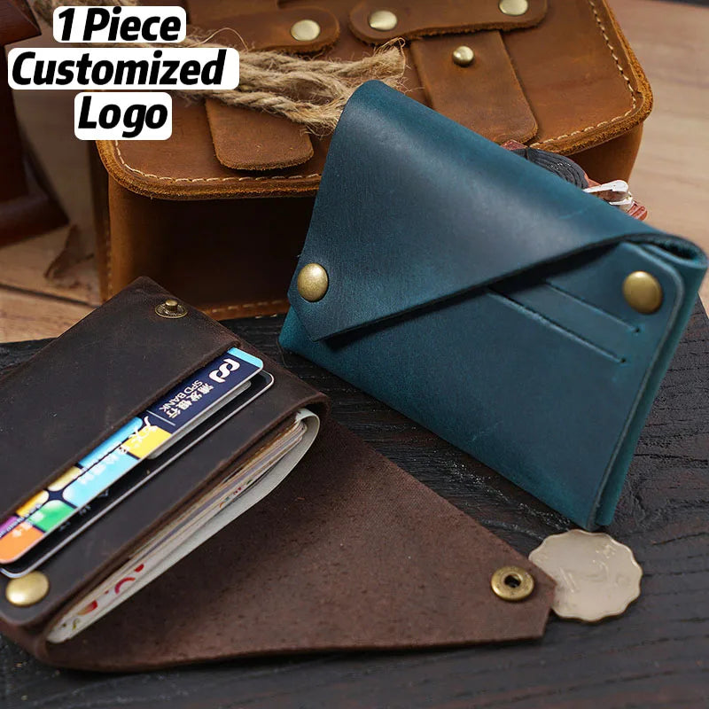 Simple Creative Retro Casual Genuine Leather Wallet with Horse Leather Clip Ox Pickup Business Card Bag Holder