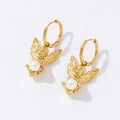 Fashion Gift Stainless Steel 18k Gold-plated Imitation Pearl Angel Pendant Hoop Earrings