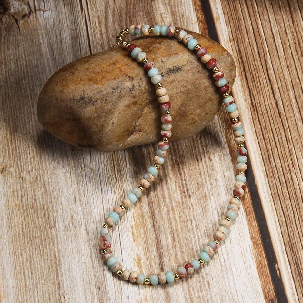 Fashion  Bohemia Women Jewelry Flat Natural Stone Golden Hematite Beads Choker Emperor Necklace