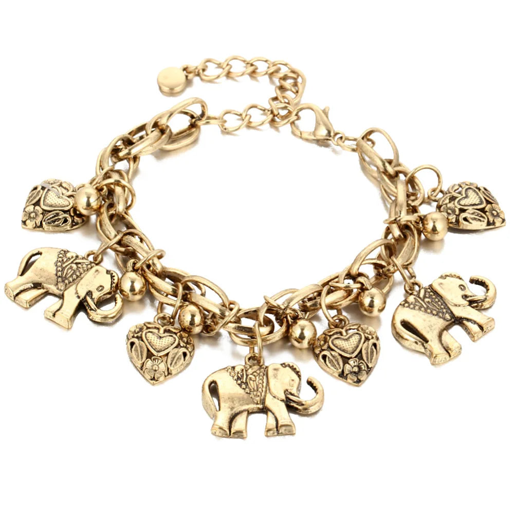 Vintage Women Elephant Pendant Charms Foot Chain Beach Summer Ankle Bracelet Gold Silver Color Anklets Wholesale Jewelry