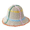 Handmade Weave Flower Straw Bucket Hat Summer Colourful Stripe Intertwine Travel Beach Panama Caps Design Straw Hat Sun Cap