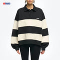 2026 Women Clothing Streetwear 280 Gsm Polo Hoodie Women Custom Long Sleeve Pullover Striped Hoodies