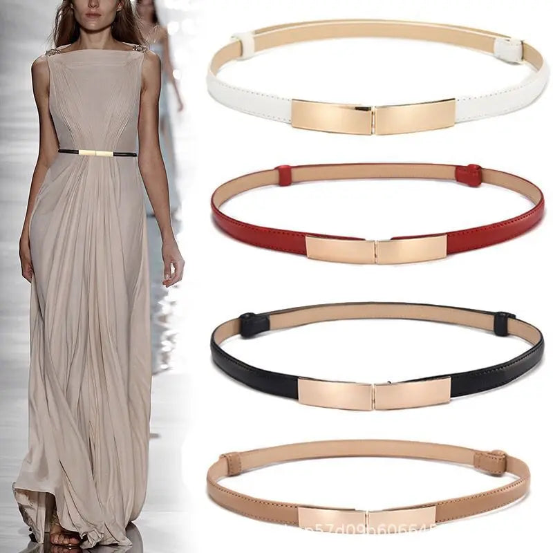 2cm Thin Ladies Dressing Waist Belt  Red Khaki PU Leather Belt for Dresses