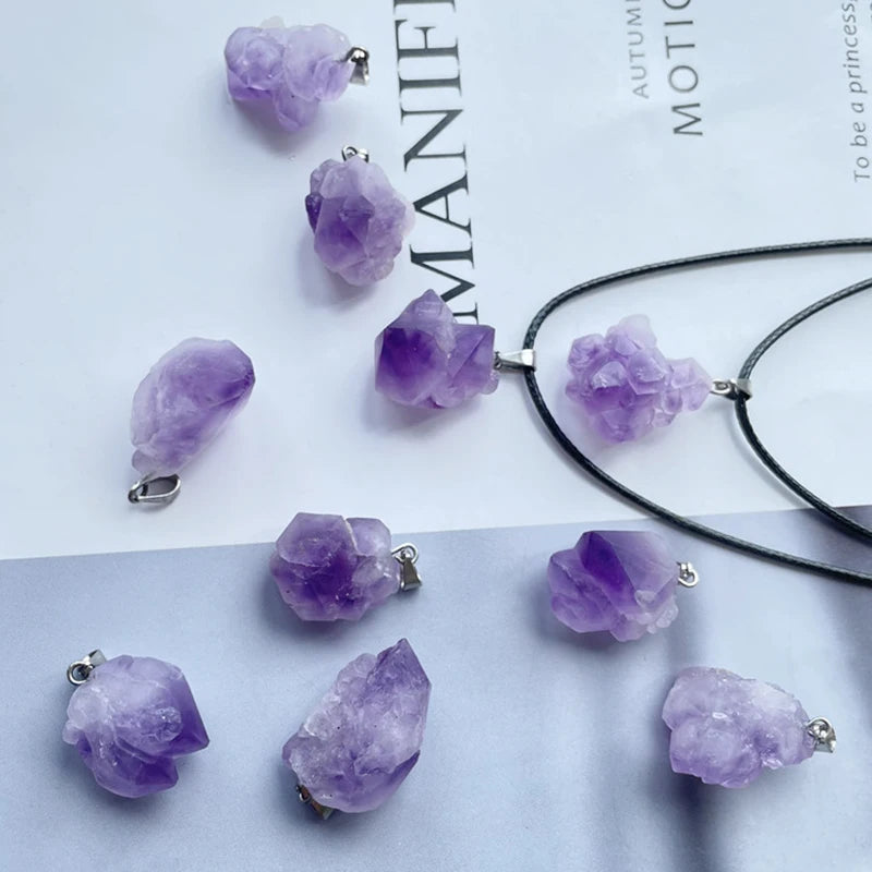 Natural Purple Amethyst Rock Stone Pendant Healing Crystal Chakra Gemstone Charms for Children's Jewelry Making