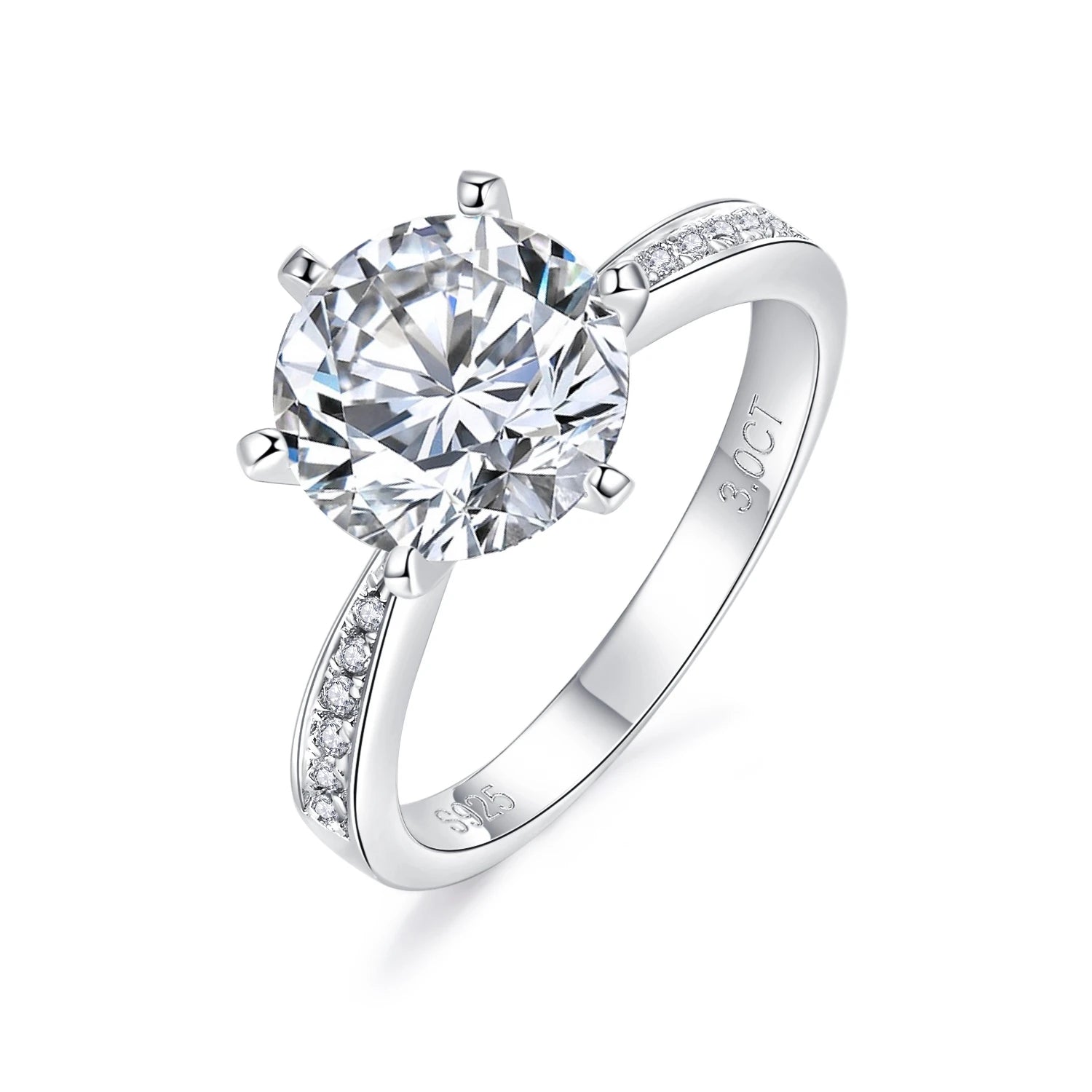 Love Lingers 6 Prongs Gemstone Center Stone S925  Silver Statement Moissanite Diamond Rings Women  With Cz Side Stone