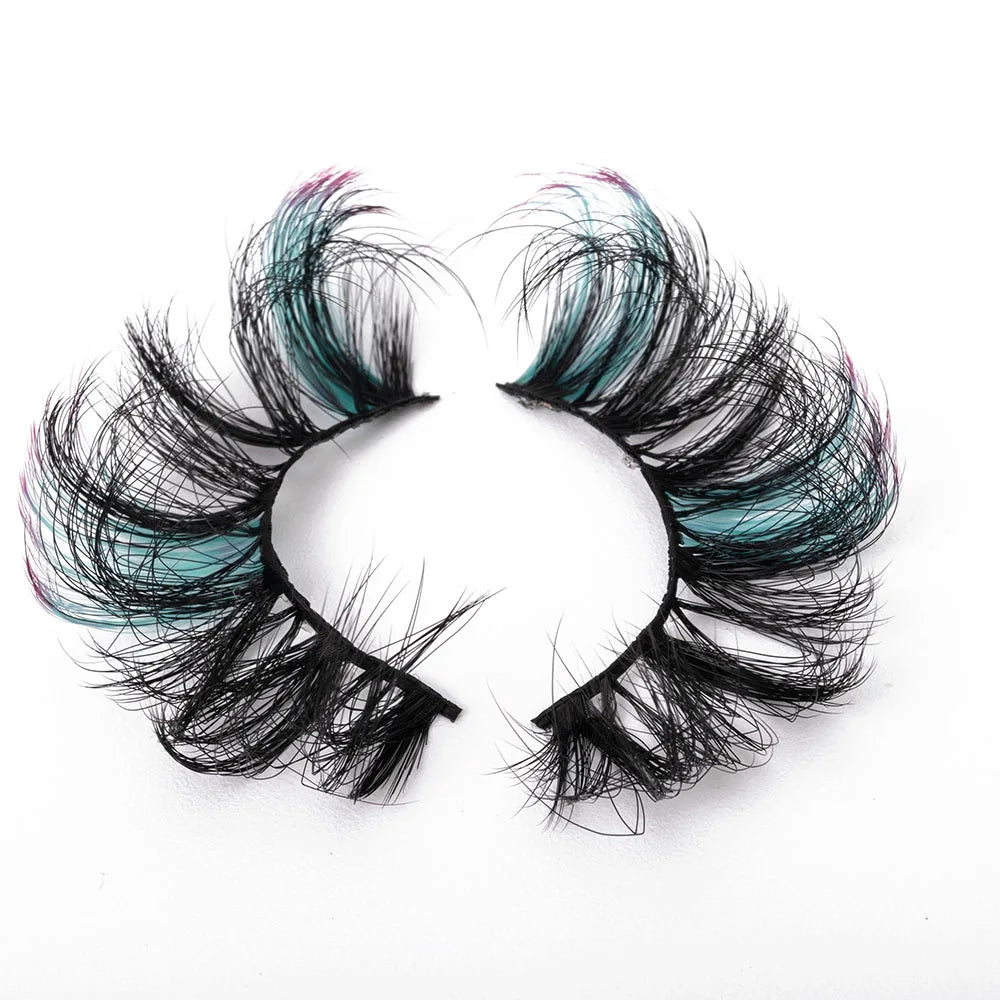 Yiernuo New Handmade 25mm Multi-Color Reusable Cruelty-Free Synthetic Hair False Eyelashes Black Cotton Band for Eye Makeup