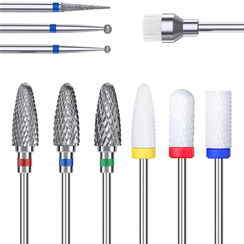 10pcs/set Ceramic Milling Carbide Cutter Nail Drill Bits Kits Carbide Nail Drill Bits