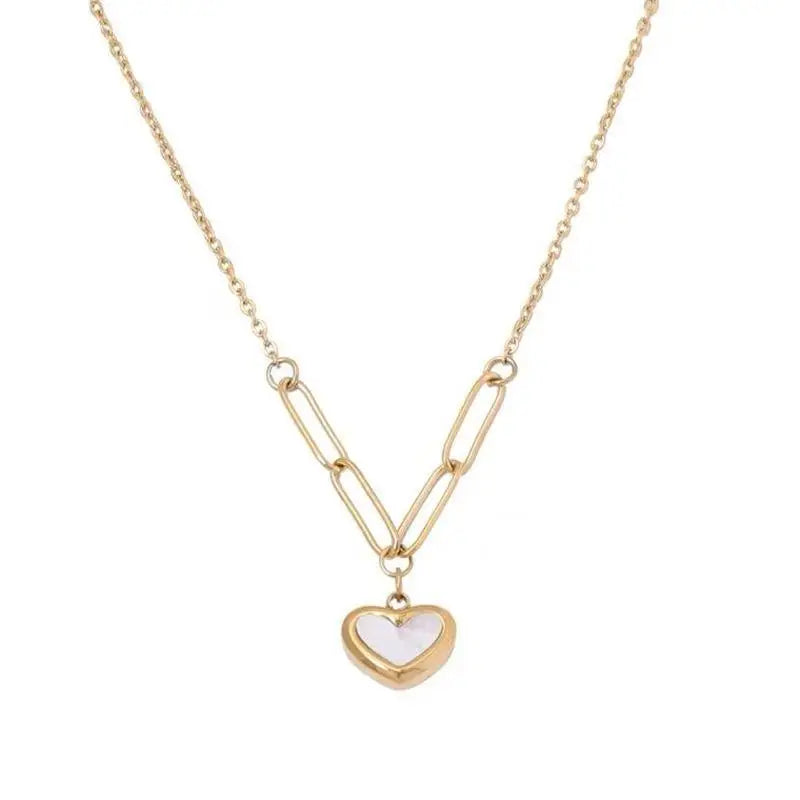 AA00565 Stainless Steel Twisted Chain White Shell Heart Pendant Necklace Vintage Love Heart Choker Beautiful love Gift for Girl