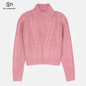 OEM /ODM Custom Knitwear Quality Supplier Women Sweater Jacquard Knit Pullover Chunky Textured Cable Knitted Sweater Jumper Top