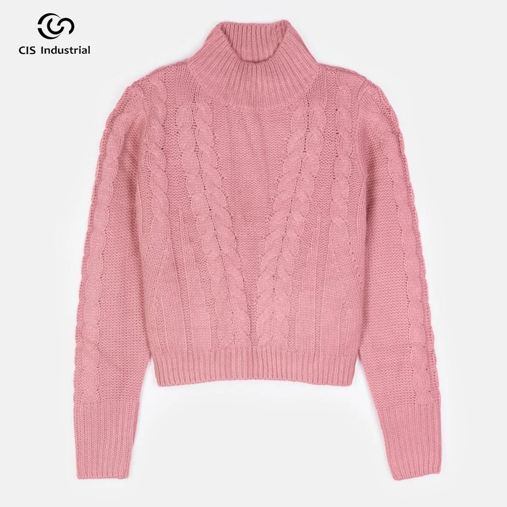 OEM /ODM Custom Knitwear Quality Supplier Women Sweater Jacquard Knit Pullover Chunky Textured Cable Knitted Sweater Jumper Top