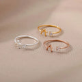 Fashion Single Diamond Initial Rings Thin Finger Rings Women Opening Adjustable Gold Silver Tiny 26 Letter Rings for Girls